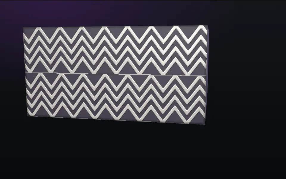 3D figure: a damascus bar whose layers, turned on edge and restacked, fold into rows of sharp W stripes