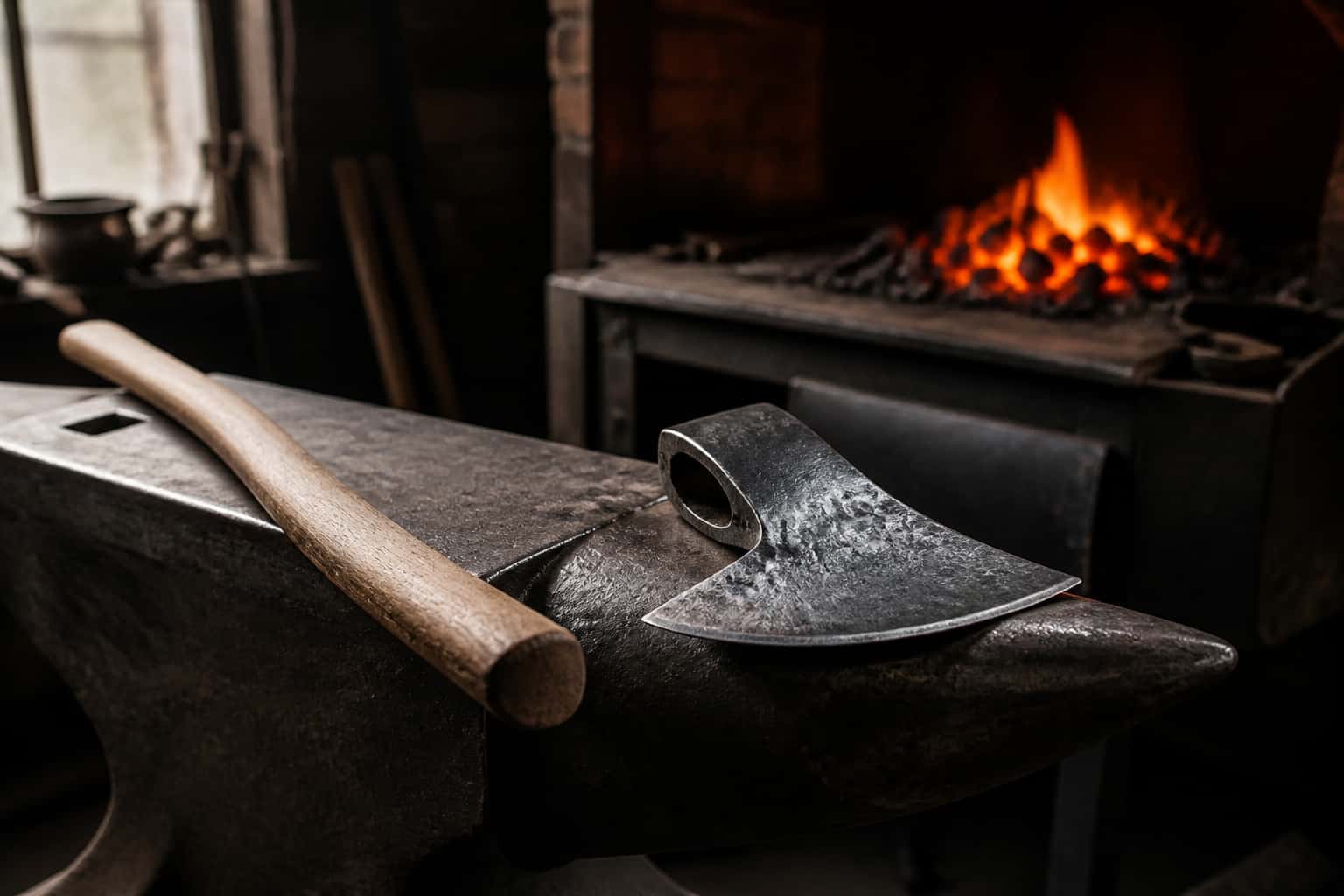 Axes and tomahawks in a working knife shop