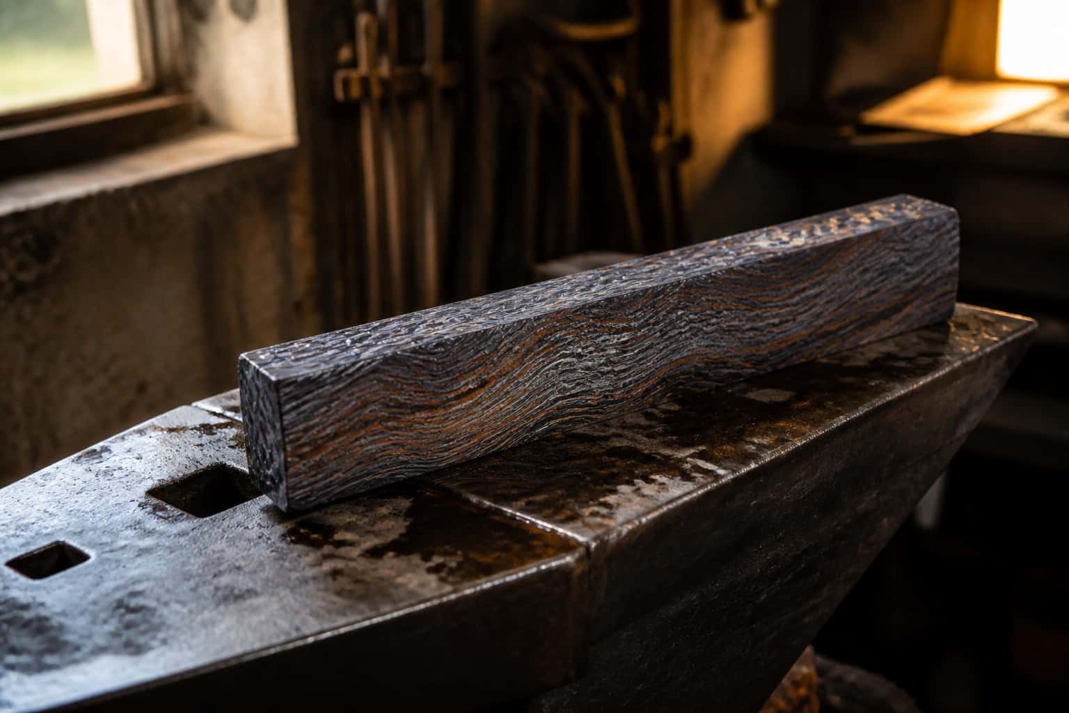 Damascus and pattern welding in a working knife shop