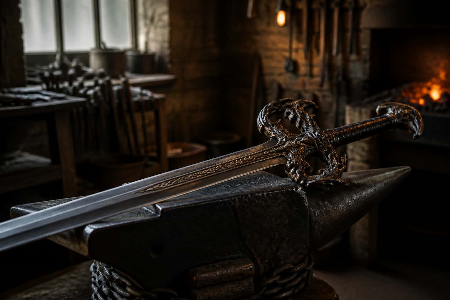 Fantasy blade construction in a working knife shop