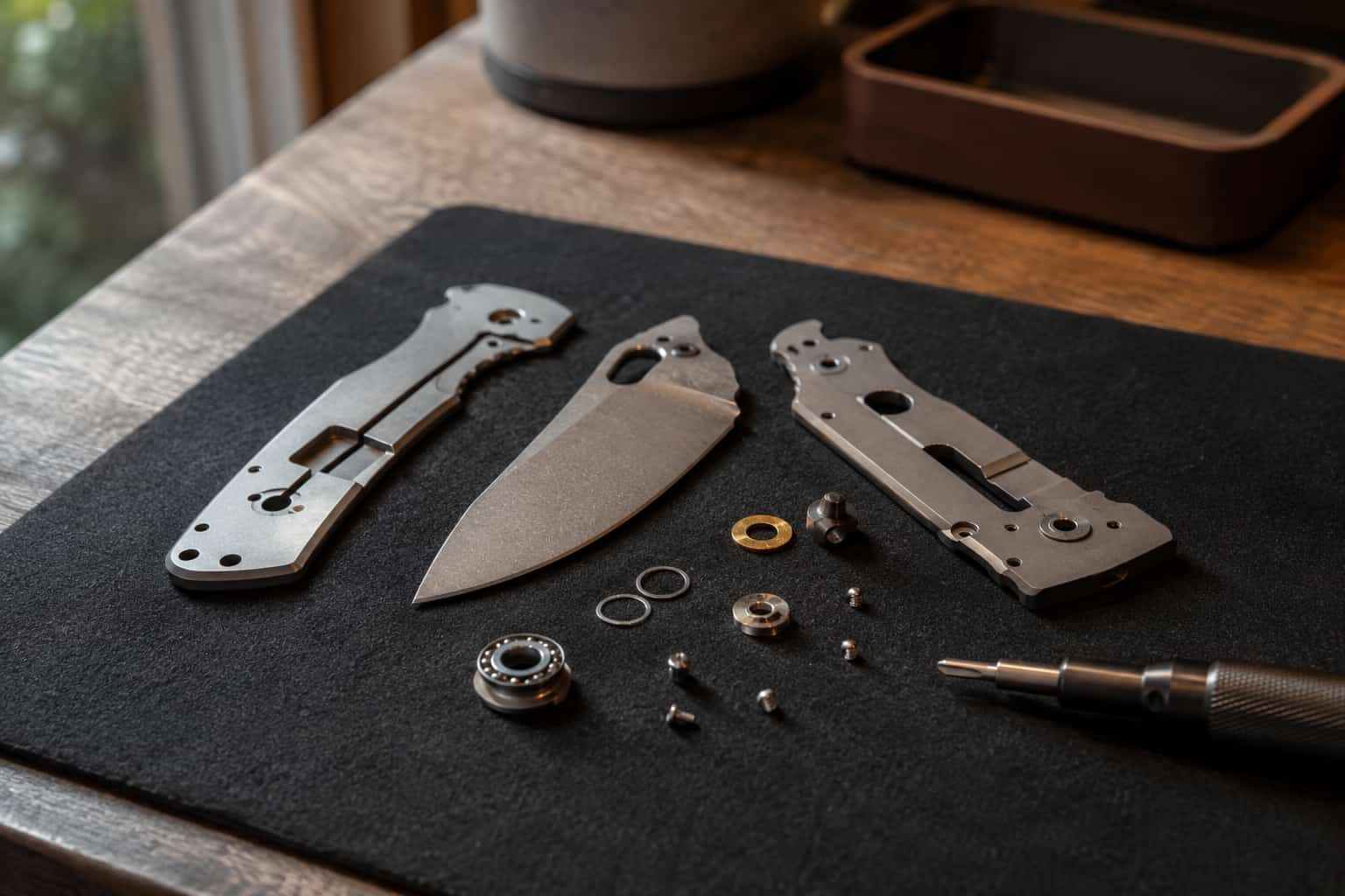 Folding knife mechanisms in a working knife shop