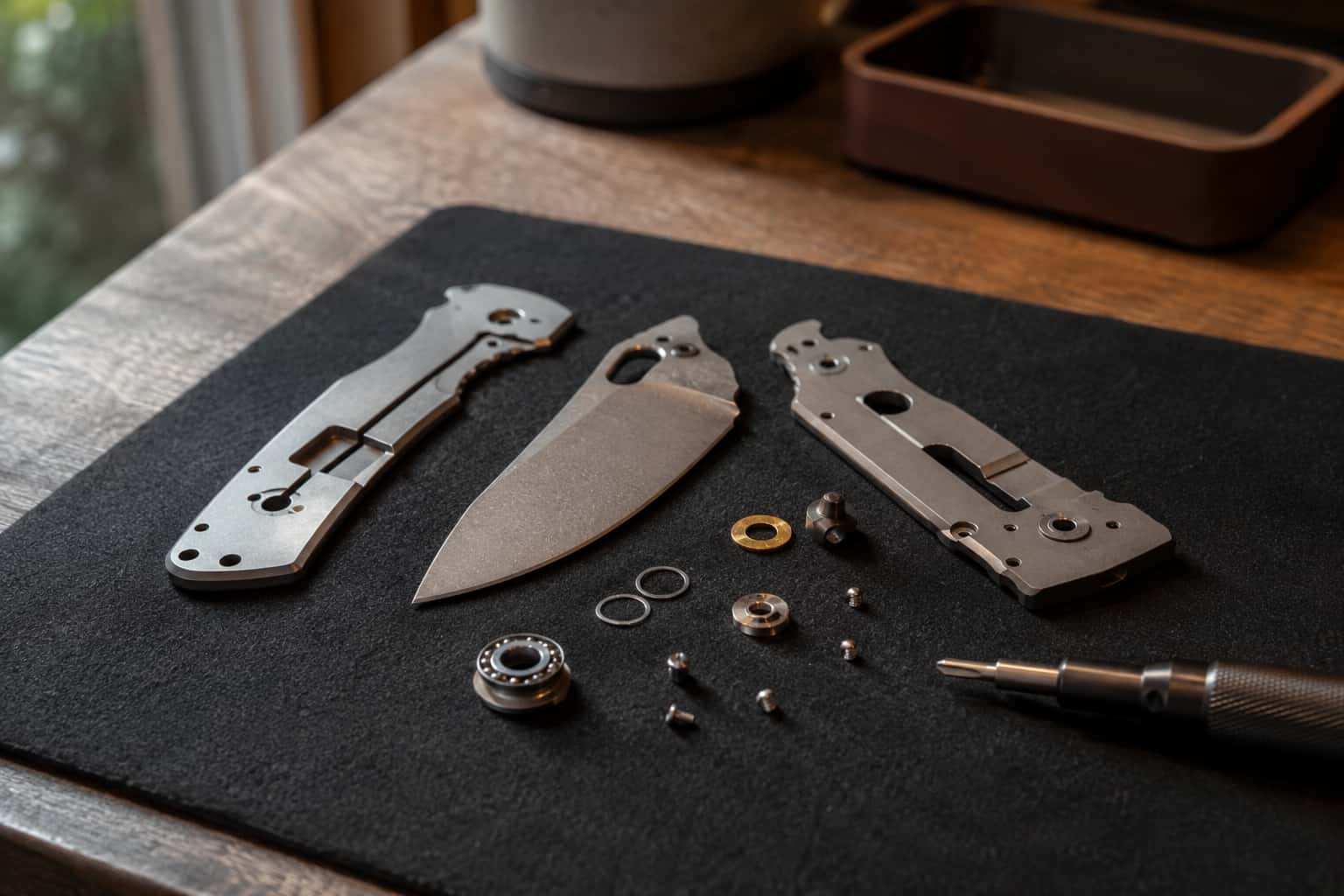Folding knife mechanisms in a working knife shop
